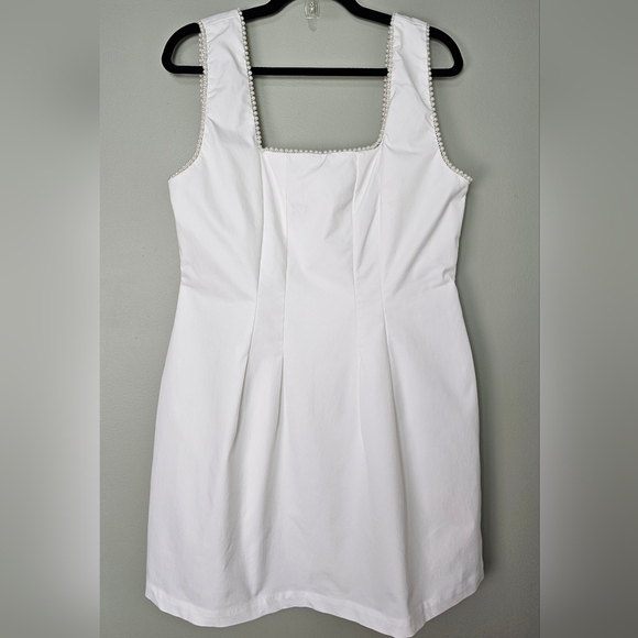Lulus Pure Hearted White Pearl Square Neck Sleeveless Mini Dress, Size XL - Picture 9 of 11